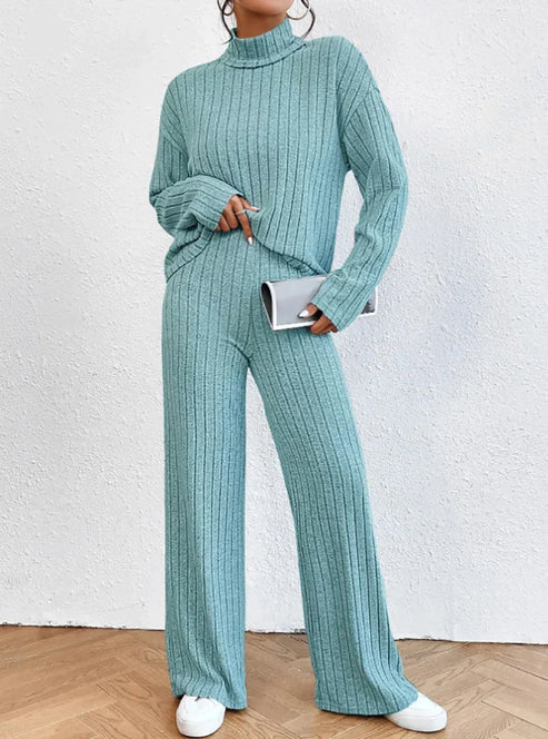 Kvinders To-delt Sæt Rullekrave Casual Style 11