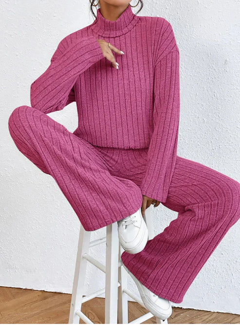 Kvinders To-delt Sæt Rullekrave Casual Style 6