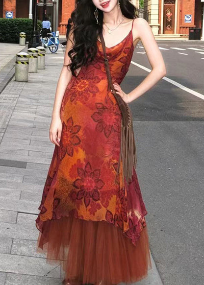 Kvinders To-delt Sæt med Asymmetrisk Print og Chiffon Nederdel 1