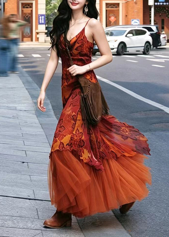 Kvinders To-delt Sæt med Asymmetrisk Print og Chiffon Nederdel 3