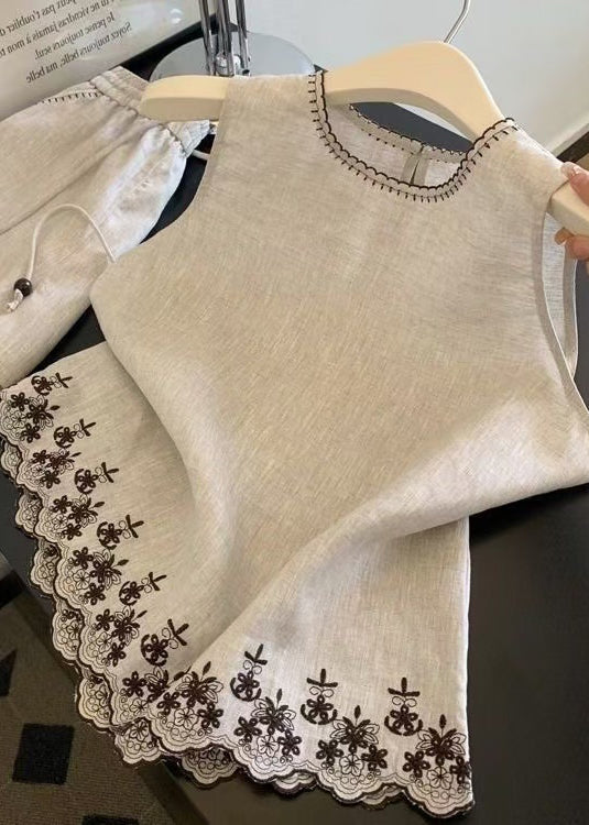 Kvinders To-delt Sæt med O-hals og Broderi Casual Stil 0
