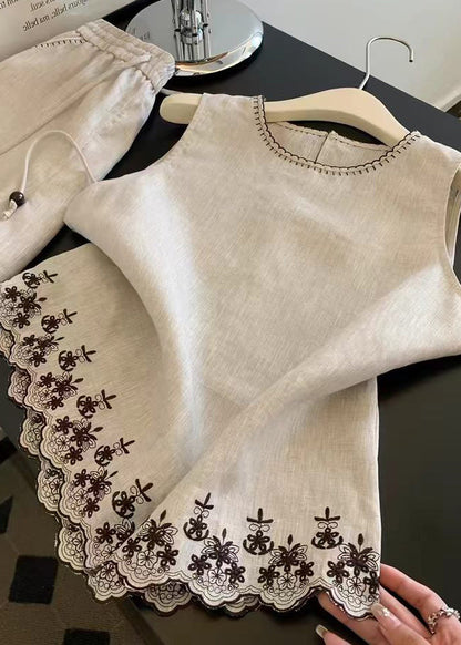 Kvinders To-delt Sæt med O-hals og Broderi Casual Stil 2