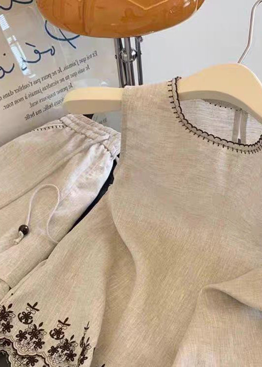 Kvinders To-delt Sæt med O-hals og Broderi Casual Stil 4