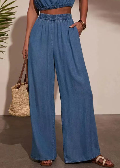 Kvinders To Stykker Sæt Ærmeløs O-hals Denim Casual 3