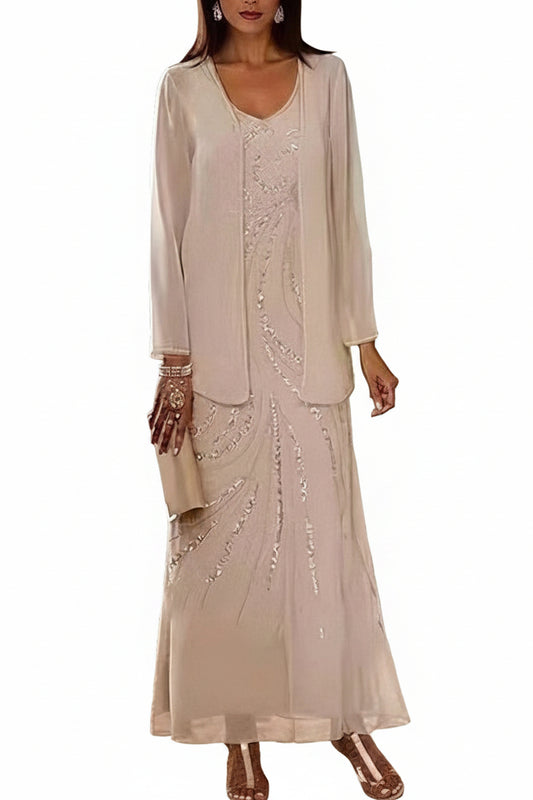Kvinders Todelt Jakkesæt med V-hals og Pailletter 0