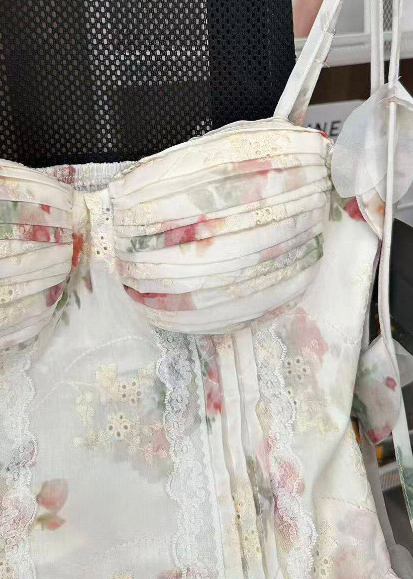 Kvinders Top med Rynket Blomsterprint og Spaghetti Stropper 2