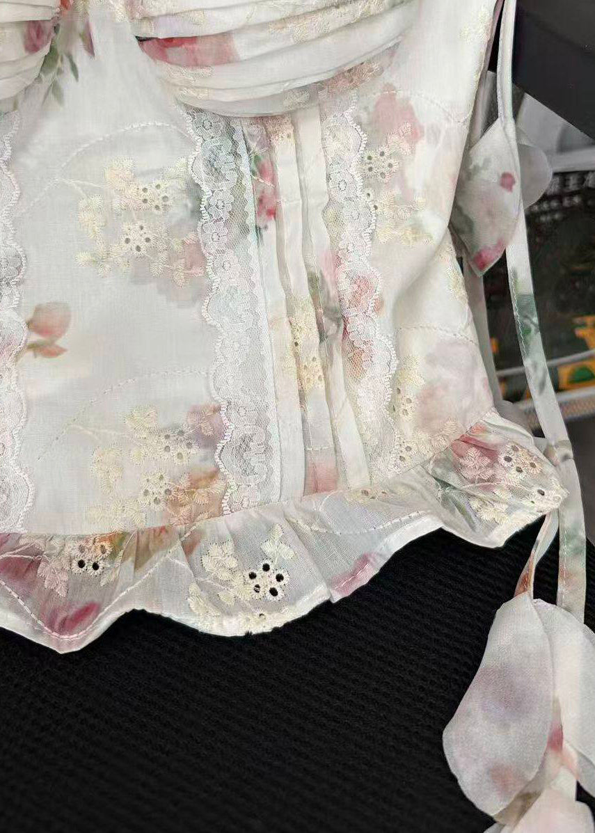 Kvinders Top med Rynket Blomsterprint og Spaghetti Stropper 3