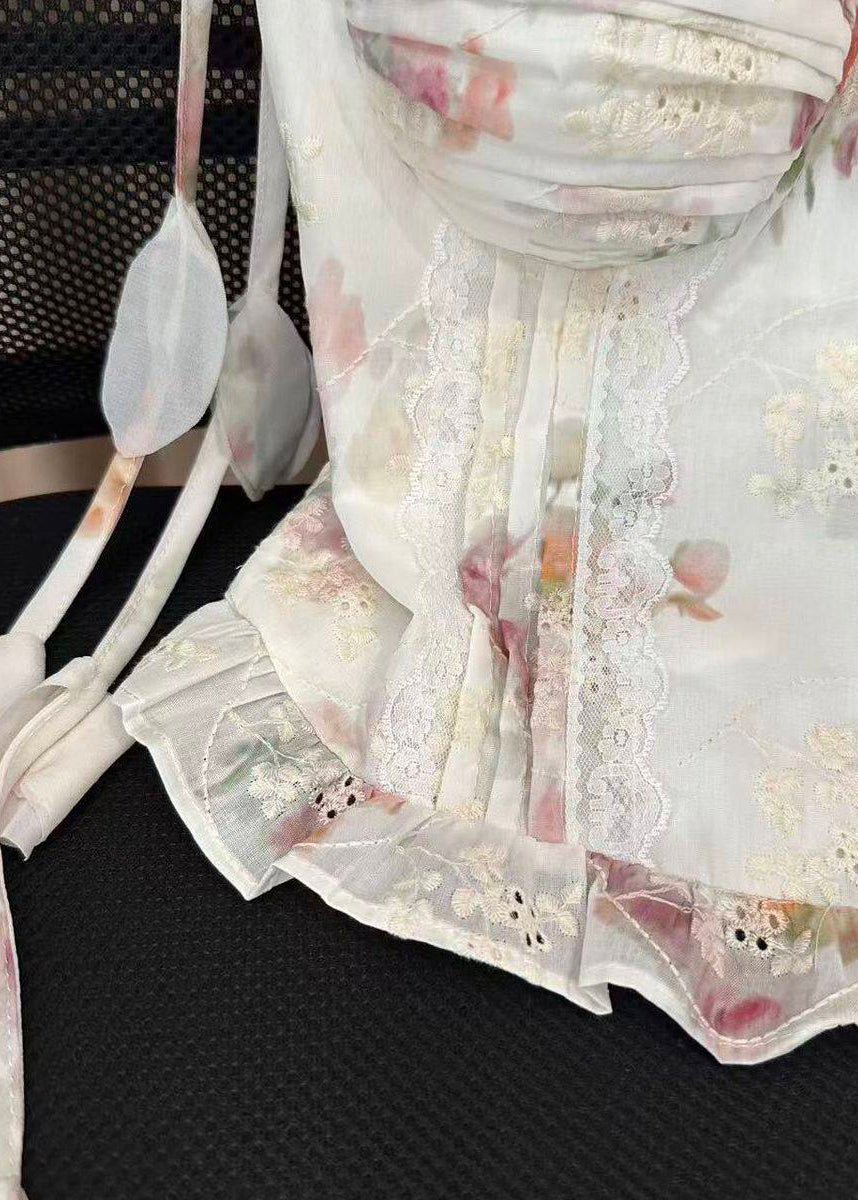 Kvinders Top med Rynket Blomsterprint og Spaghetti Stropper 4