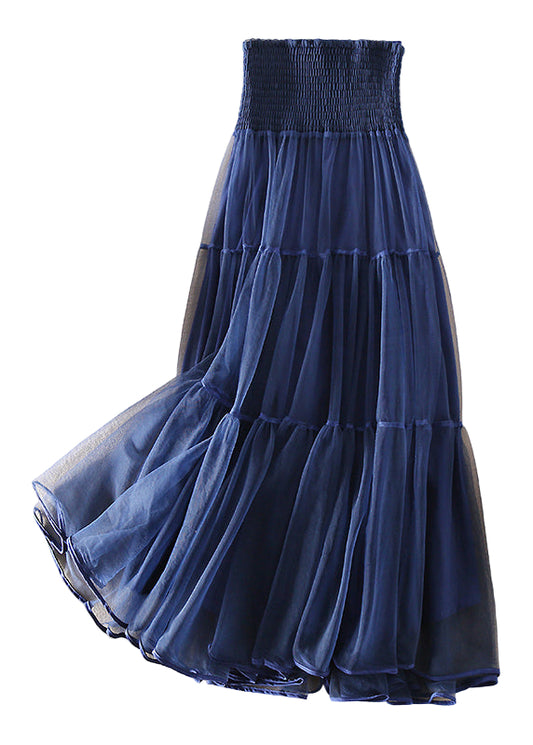 Kvinders Tulle Nederdel i Fransk Blå Patchwork 0