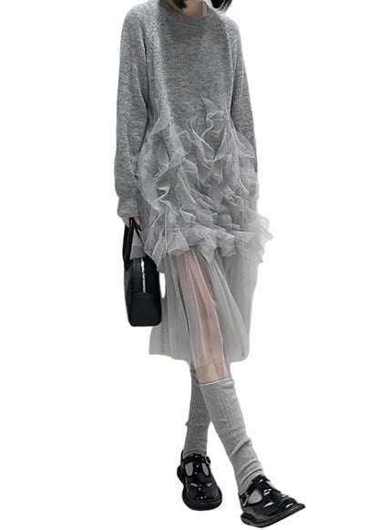 Kvinders Tulle Patchwork Kjole med Flæser 0