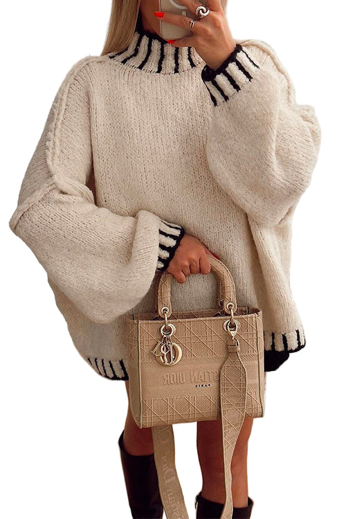 Kvinders Turtleneck Farveblok Pullover Sweater 0