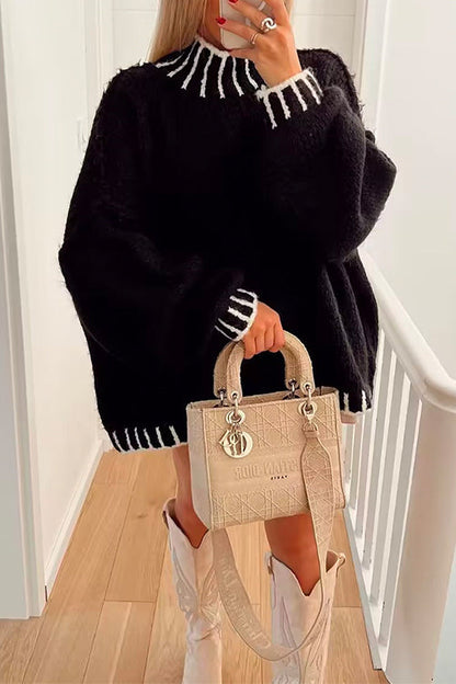 Kvinders Turtleneck Farveblok Pullover Sweater 2