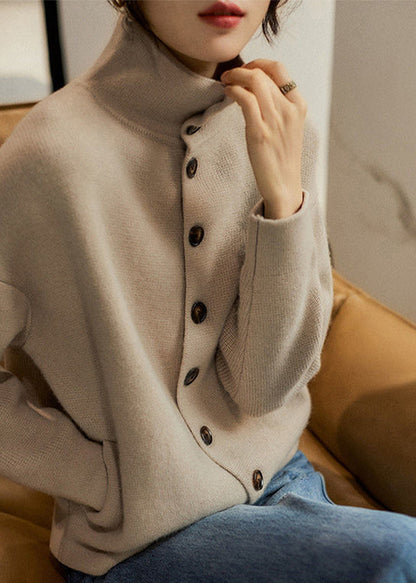 Kvinders Turtleneck Strik Sweater med Knapper 1