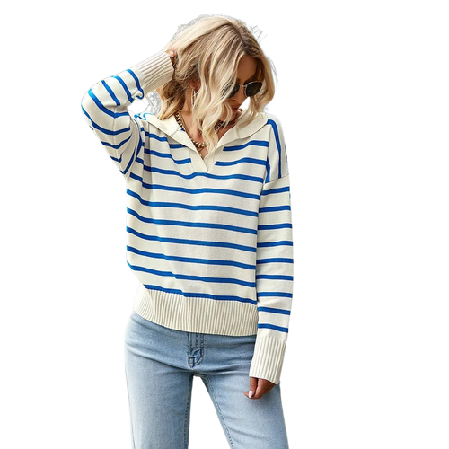 Kvinders V-Hals Sweater Stribet Åndbart Materiale 0