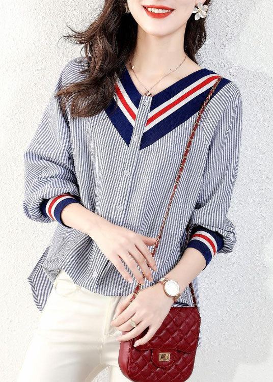 Kvinders V-hals Bluse Stribet Loose Fit 1
