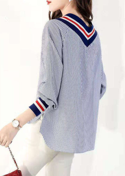 Kvinders V-hals Bluse Stribet Loose Fit 4