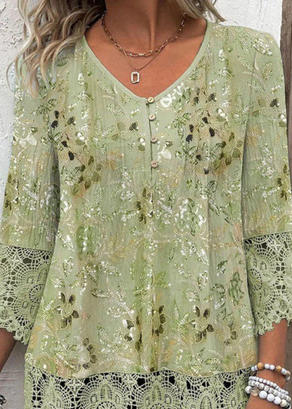 Kvinders V-hals Chiffon Bluse med Print 1