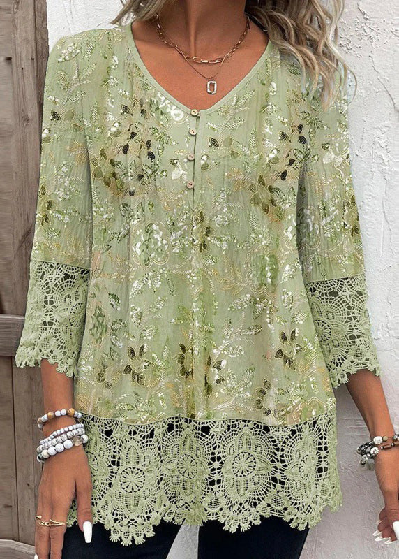 Kvinders V-hals Chiffon Bluse med Print 2