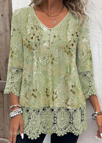 Kvinders V-hals Chiffon Bluse med Print 2