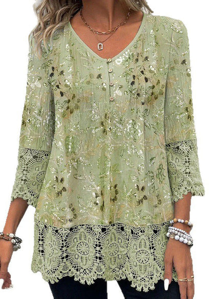 Kvinders V-hals Chiffon Bluse med Print 4