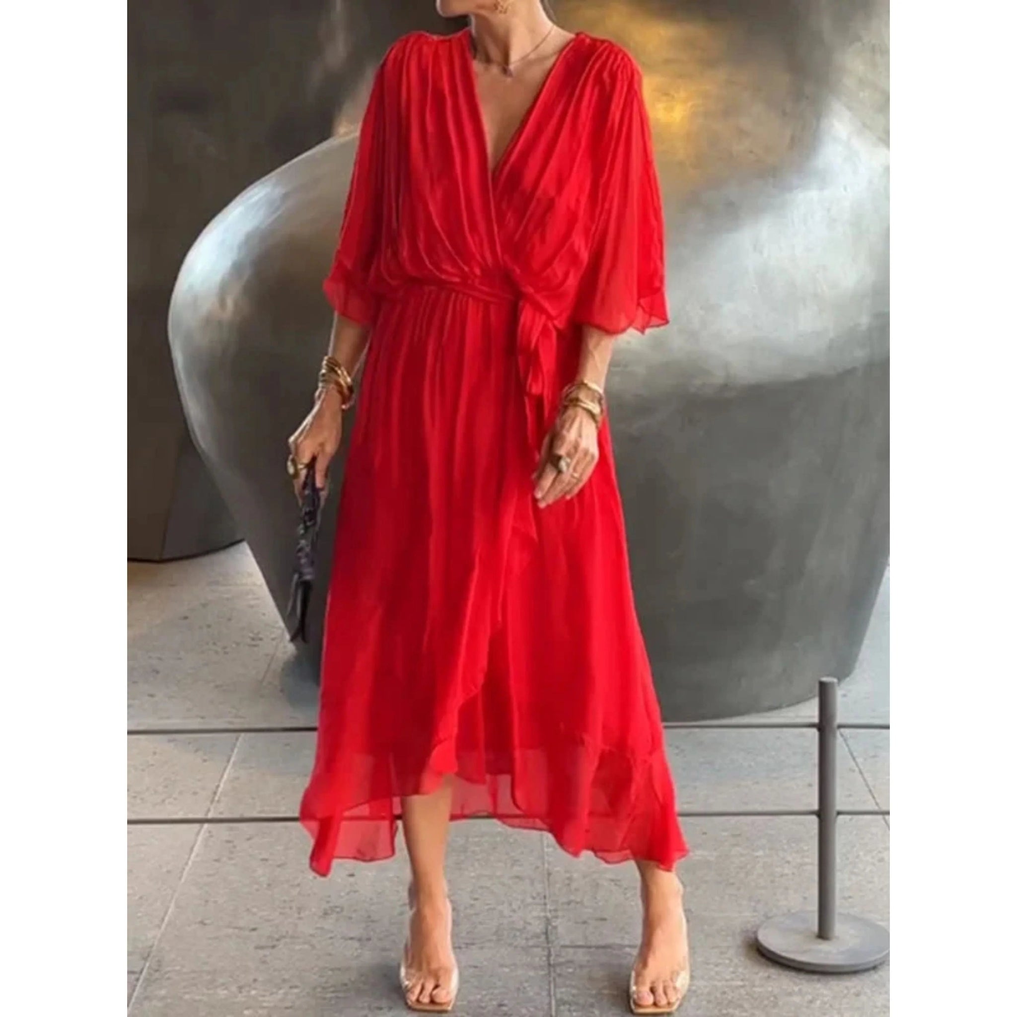 Kvinders V-hals Kjole Chiffon Stil 2