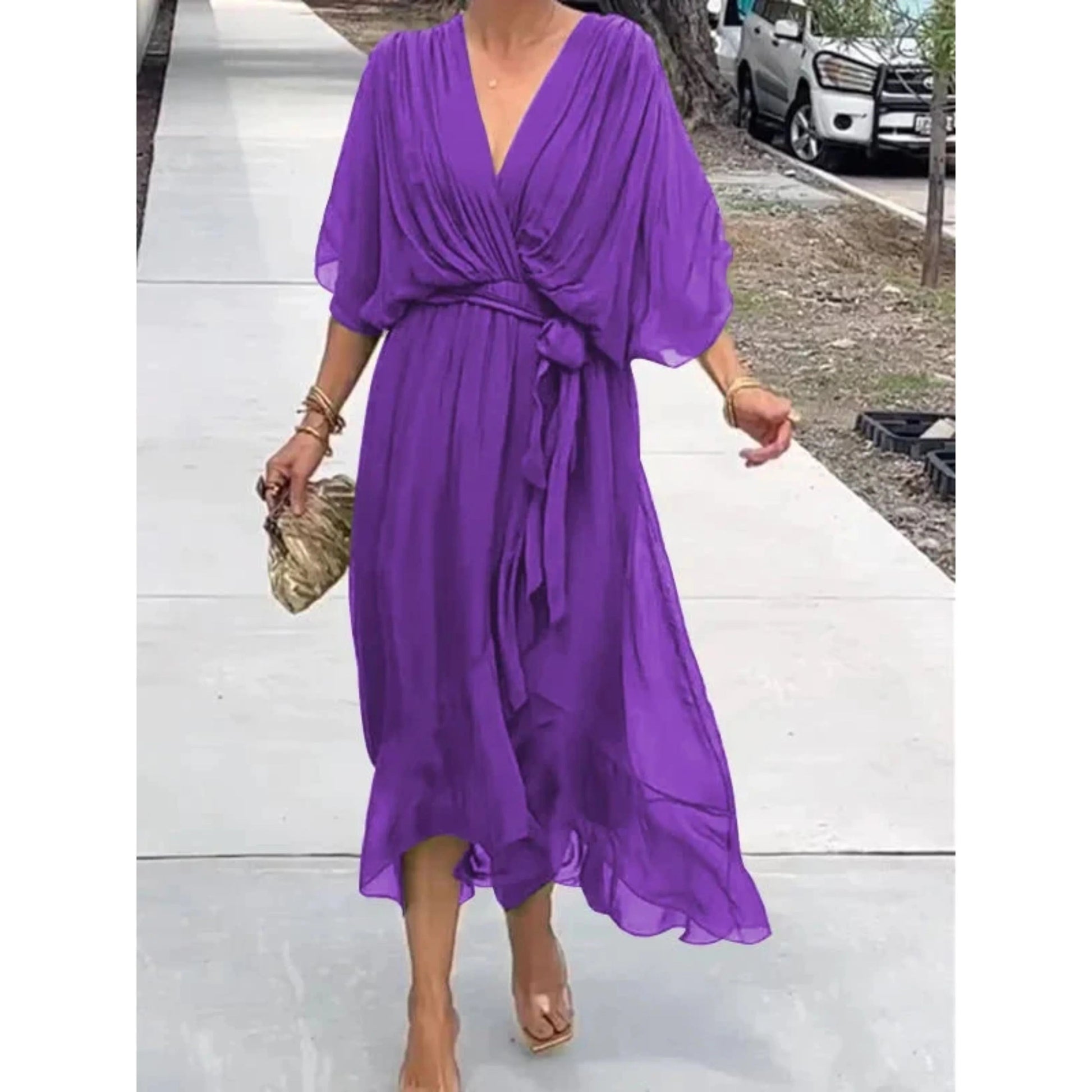 Kvinders V-hals Kjole Chiffon Stil 3