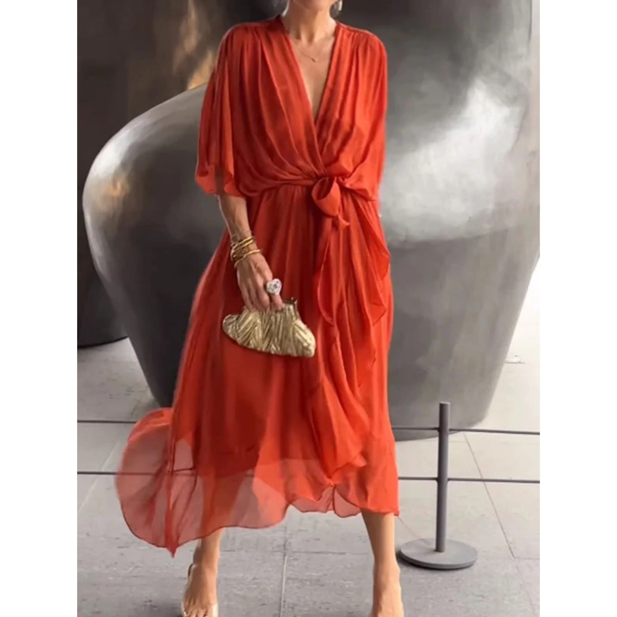 Kvinders V-hals Kjole Chiffon Stil 4