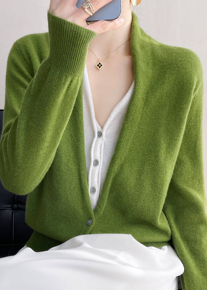 Kvinders V-hals Strikket Top med Knapper og Patchwork 4