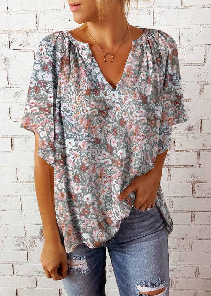 Kvinders V-hals Top med Print til Sommer 3
