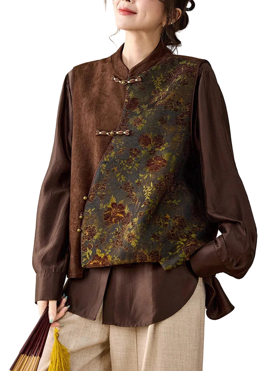 Kvinders Vest med Standkrave og Asymmetrisk Patchwork 0