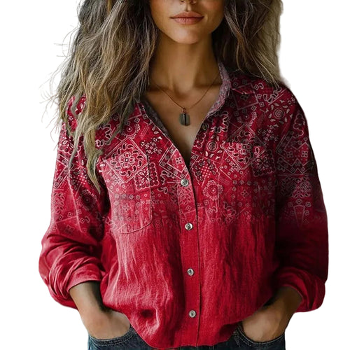 Kvinders Vintage Bluse Boheme Mønster med Flare ærmer 0