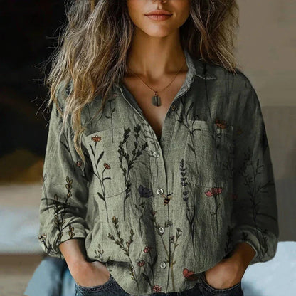 Kvinders Vintage Bluse Boheme Mønster med Flare ærmer 1