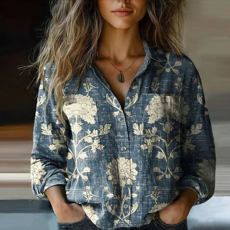 Kvinders Vintage Bluse Boheme Mønster med Flare ærmer 2