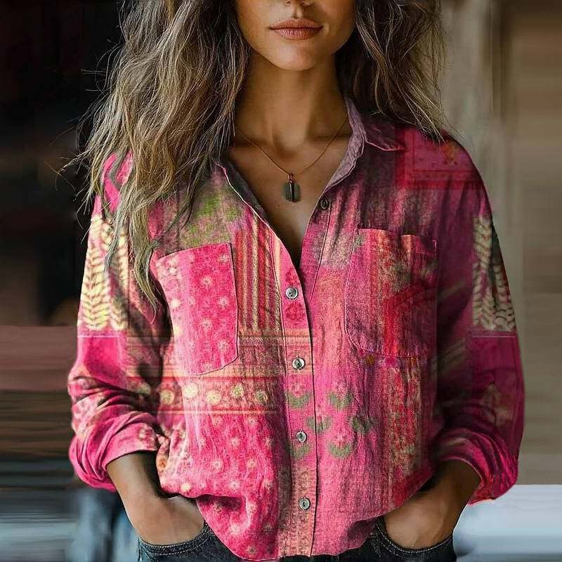 Kvinders Vintage Bluse Boheme Mønster med Flare ærmer 3