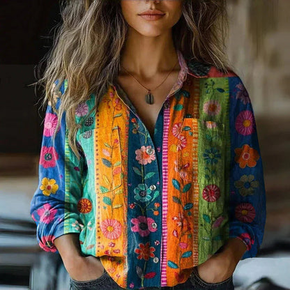 Kvinders Vintage Bluse Boheme Mønster med Flare ærmer 4