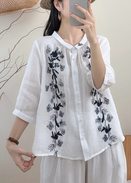 Kvinders Vintage Bluse med Broderede Sommerfugle og Armbånd Ærmer 3