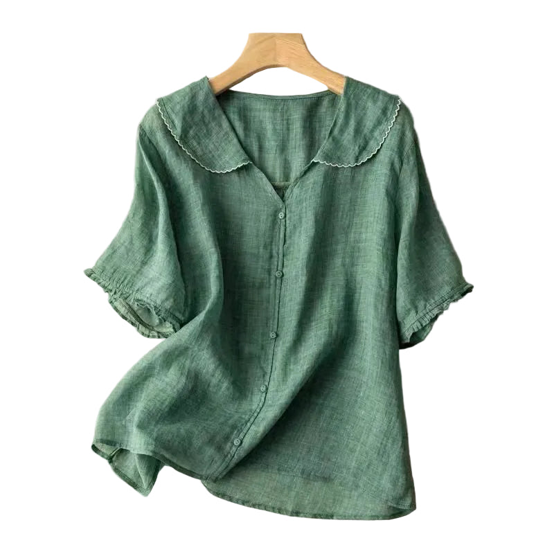 Kvinders Vintage Bluse med Knap Detalje 0