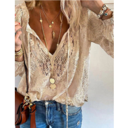 Kvinders Vintage Bluse med Lange Ærmer 0