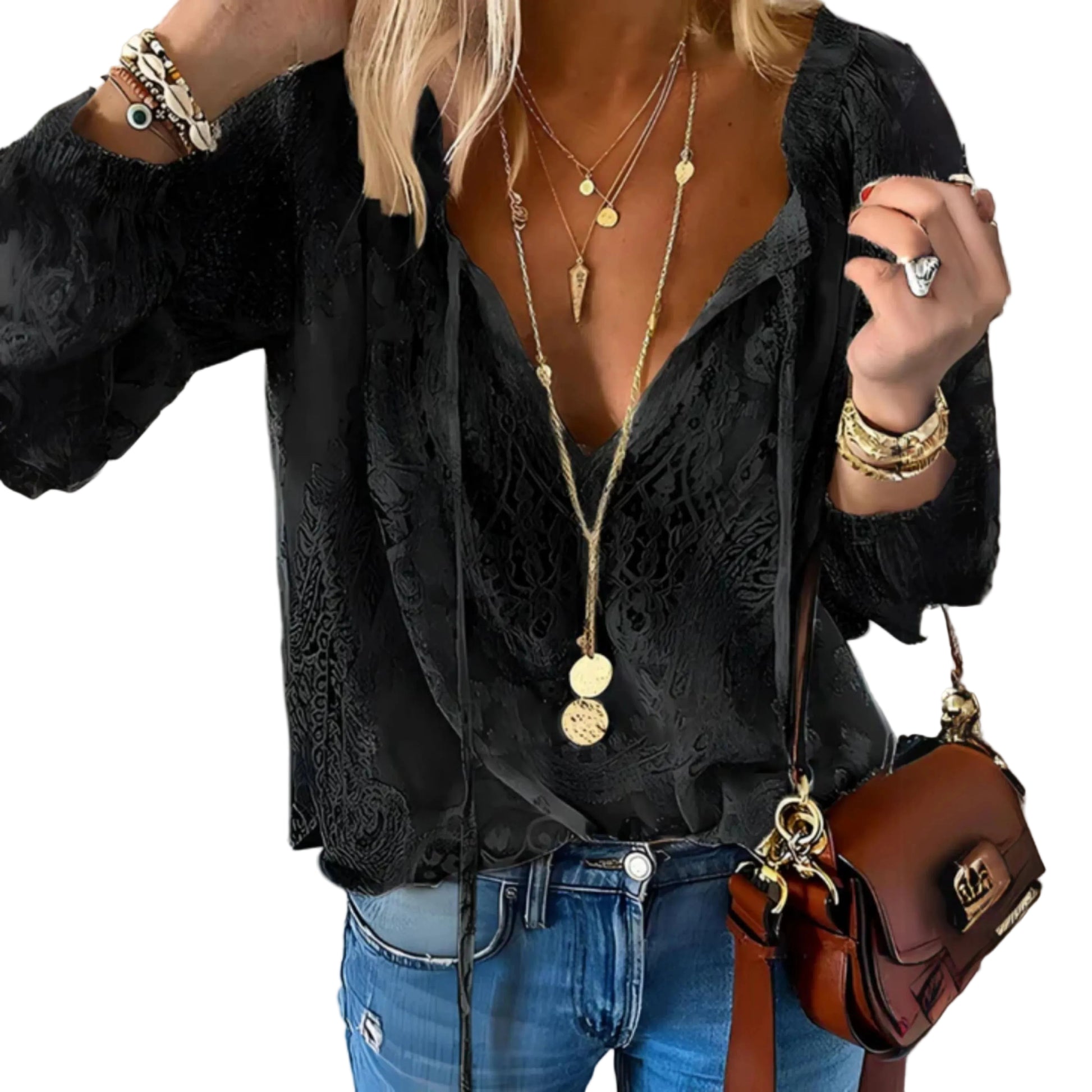 Kvinders Vintage Bluse med Lange Ærmer 2