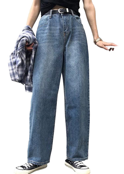 Kvinders Vintage Denim Bukser med Høj Talje og Brede Ben 0