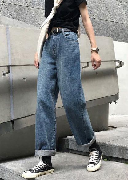 Kvinders Vintage Denim Bukser med Høj Talje og Brede Ben 1