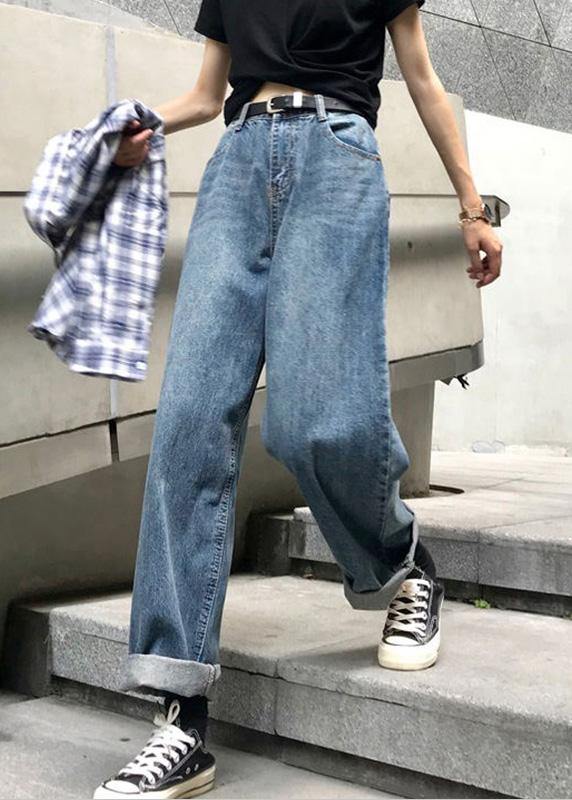 Kvinders Vintage Denim Bukser med Høj Talje og Brede Ben 2