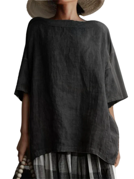 Kvinders Vintage Tunika Oversize med Bådhals 0