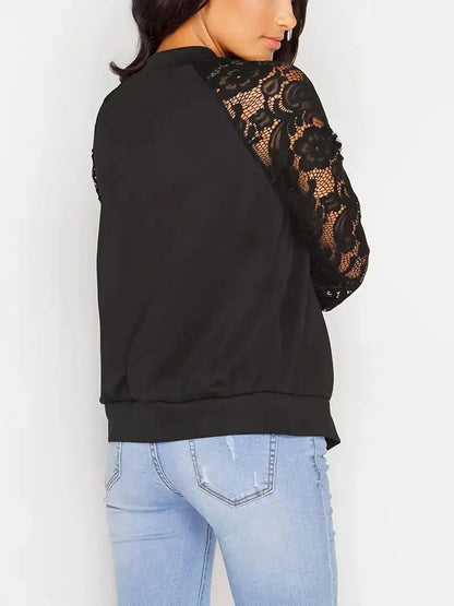 Kvinders Zip-Up Jakke med Blondeærmer Åndbart Polyester 3