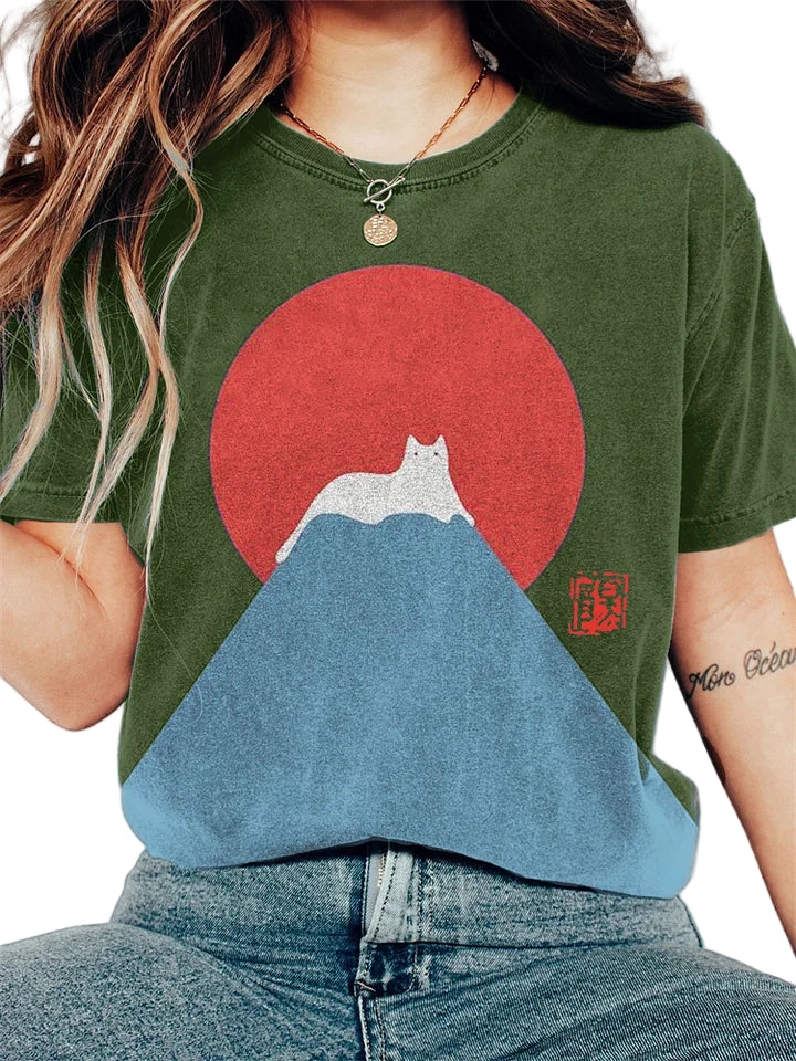 Langærmet T Shirt Dame med Japansk Bjergmotiv - T Shirts til Kvinder 0