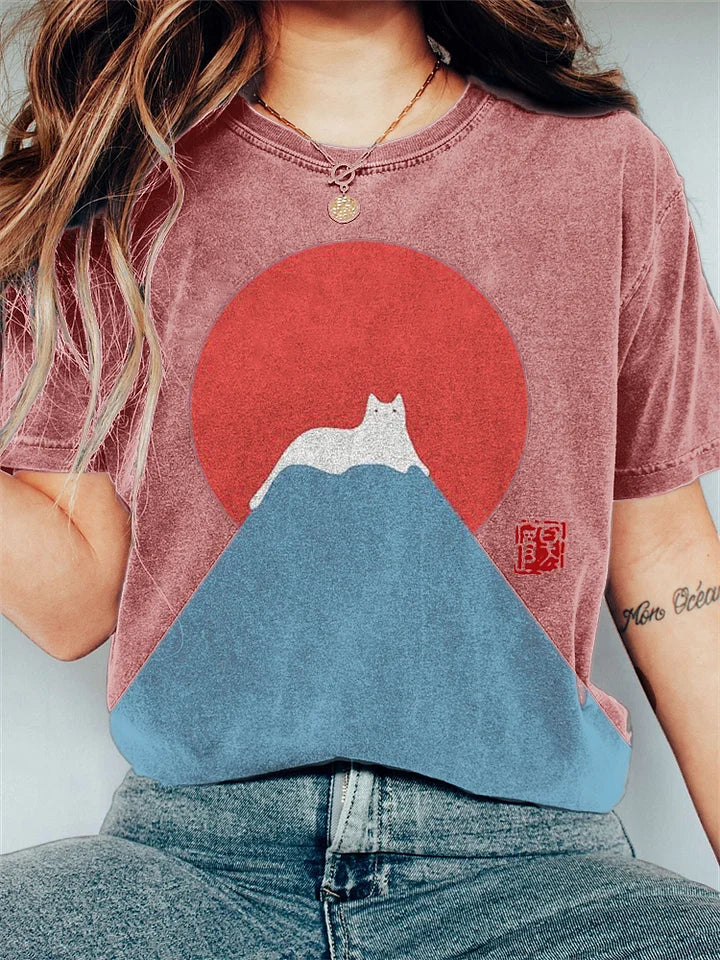 Langærmet T Shirt Dame med Japansk Bjergmotiv - T Shirts til Kvinder 1