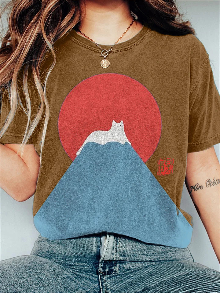 Langærmet T Shirt Dame med Japansk Bjergmotiv - T Shirts til Kvinder 2