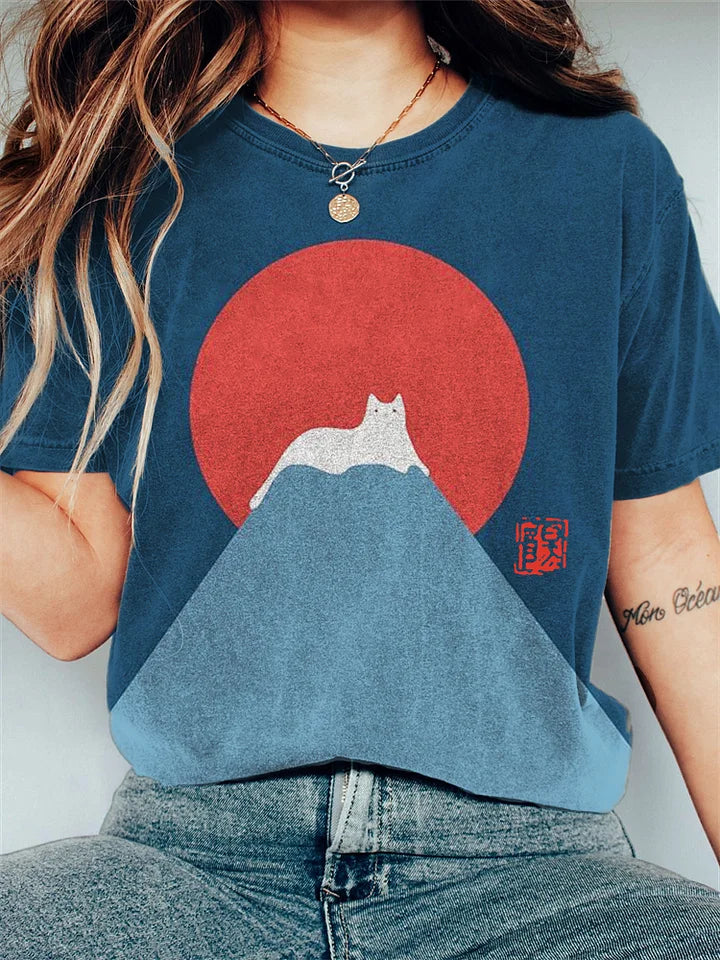 Langærmet T Shirt Dame med Japansk Bjergmotiv - T Shirts til Kvinder 3