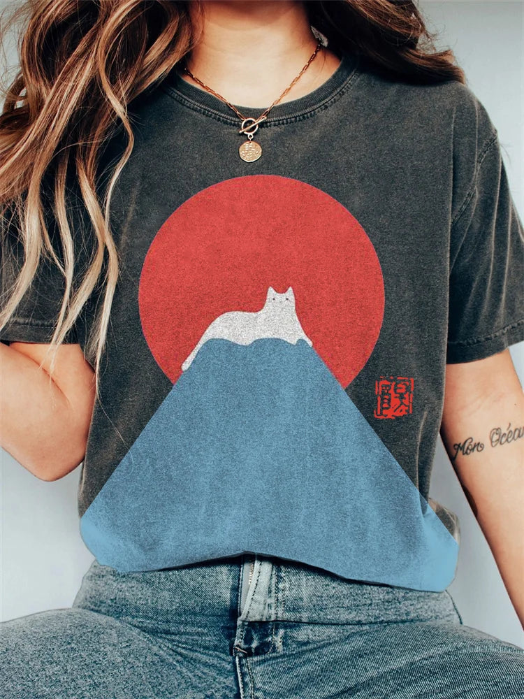 Langærmet T Shirt Dame med Japansk Bjergmotiv - T Shirts til Kvinder 4