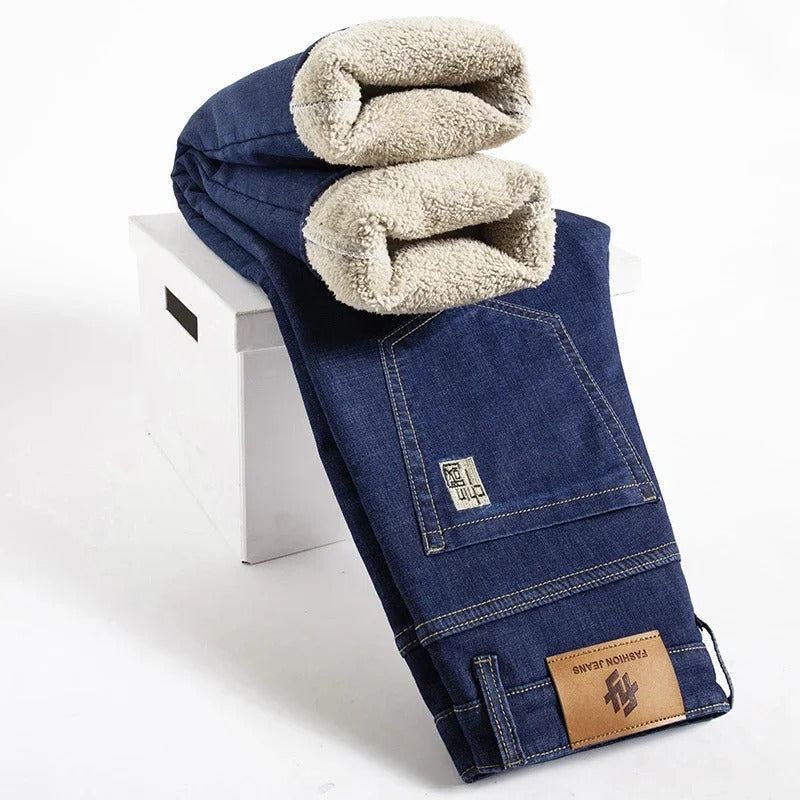 Lige herrebukser i lammeskindsdenimstil 0